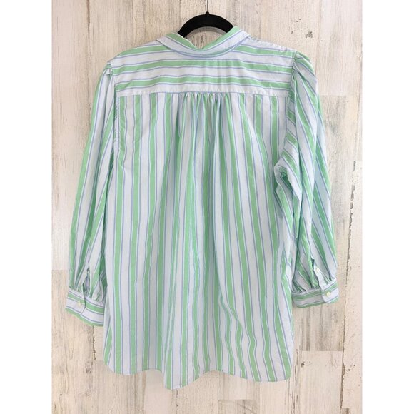 Ann Mashburn Sz XL Geraldine Popover Shirt Green Blue Stripe Poplin - Picture 10 of 16